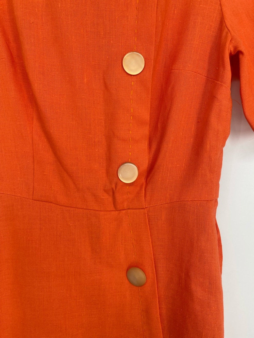 Vintage 60s Mod Vibrant Orange Asymmetrical Button Front A-line Retro Dress - Picture 6 of 12